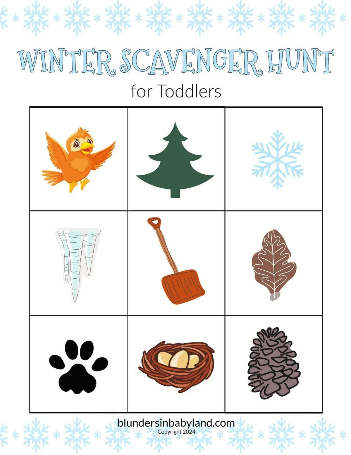 Winter Scavenger Hunt for Toddlers - Winter Activities for Toddlers Free Printable